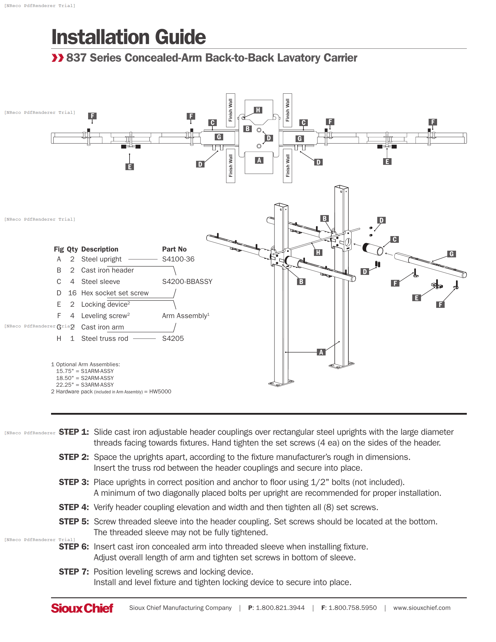 837 SERIES - CONCEALED-ARM BACK-TO-BACK LAV CARRIER - INSTALLATION GUIDE.PDF Technical Document